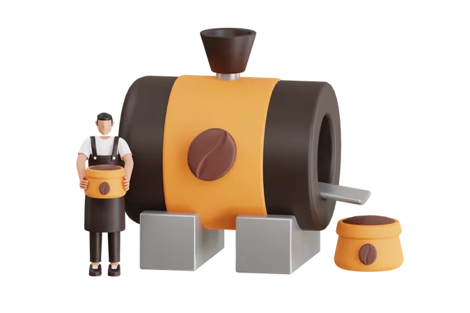 Barista masculino sosteniendo saco de café  3D Illustration