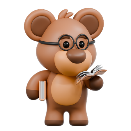 Bear Read a Book  3D Illustration