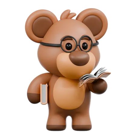 Bear Read a Book  3D Illustration