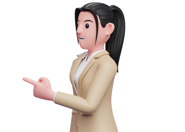 Beautiful Business woman facing sideways and pointing finger  3D Illustration