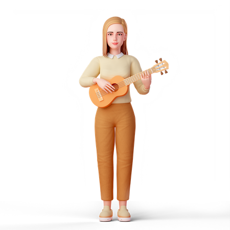 Beautiful lady playing guitar and singing  3D Illustration