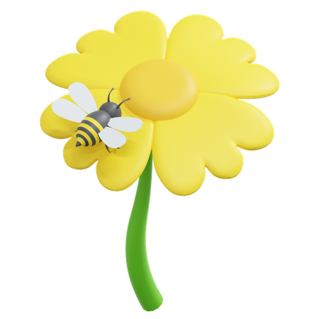 Bee On Sun Flower  3D Icon