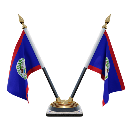 Belize Double Desk Flag Stand  3D Flag