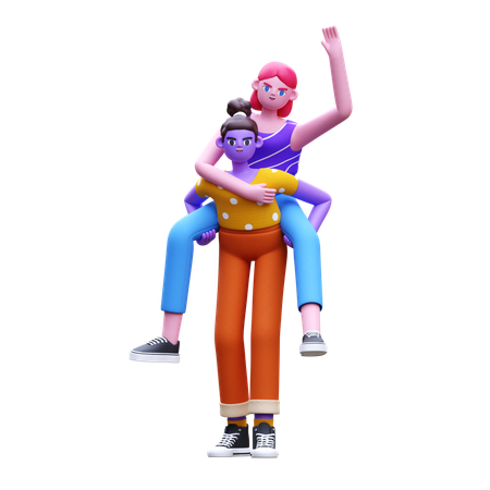 Best Friend Pickaback  3D Illustration