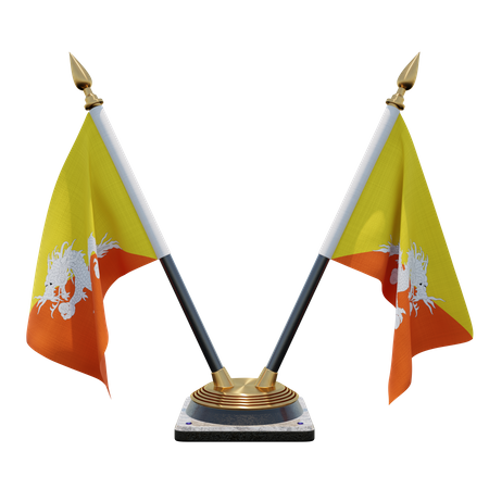 Bhutan Double Desk Flag Stand  3D Flag