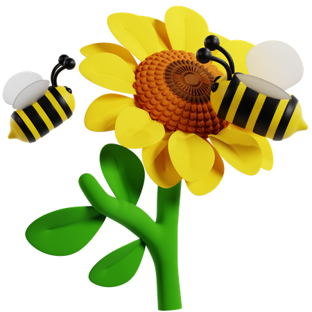 Bienen bestäuben Sonnenblume  3D Icon