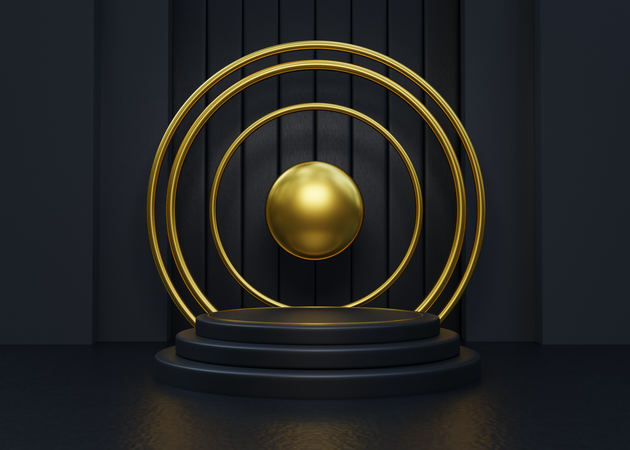 Black and Gold Advertisement Podium  3D Illustration