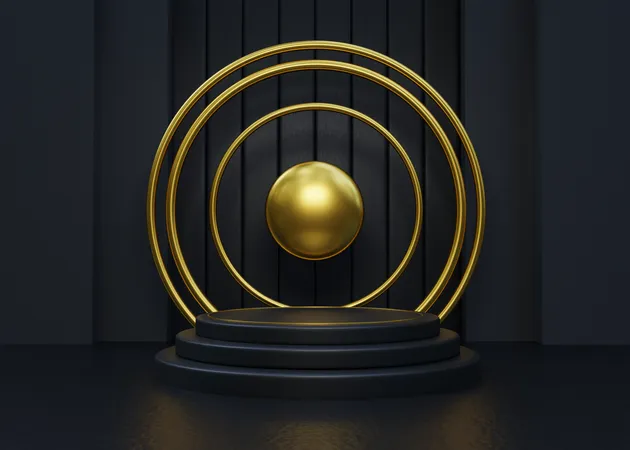 Black and Gold Advertisement Podium  3D Illustration