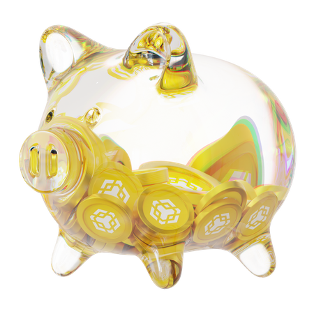 Bnb Clear Glass Piggy Bank With Decreasing Piles Of Crypto Coins  3D Icon