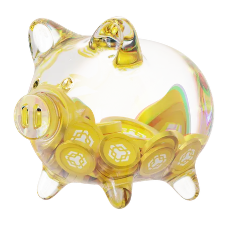 Bnb Clear Glass Piggy Bank With Decreasing Piles Of Crypto Coins  3D Icon