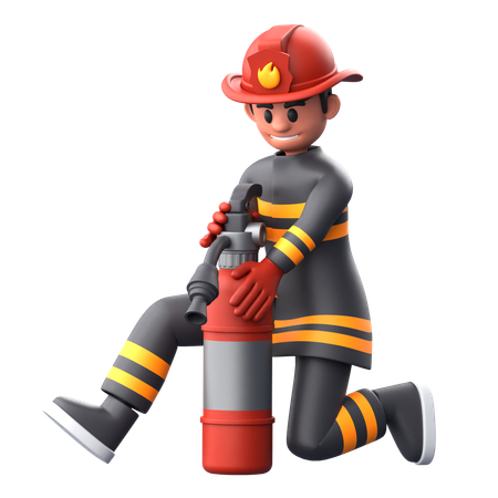 Bombeiro com extintor de incêndio  3D Illustration