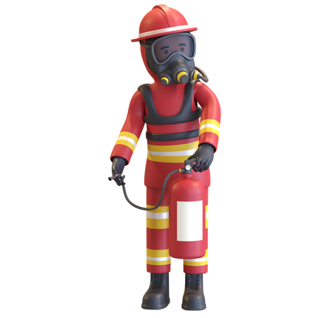 Proteção completa de equipamento de bombeiro segurando extintor de incêndio  3D Illustration