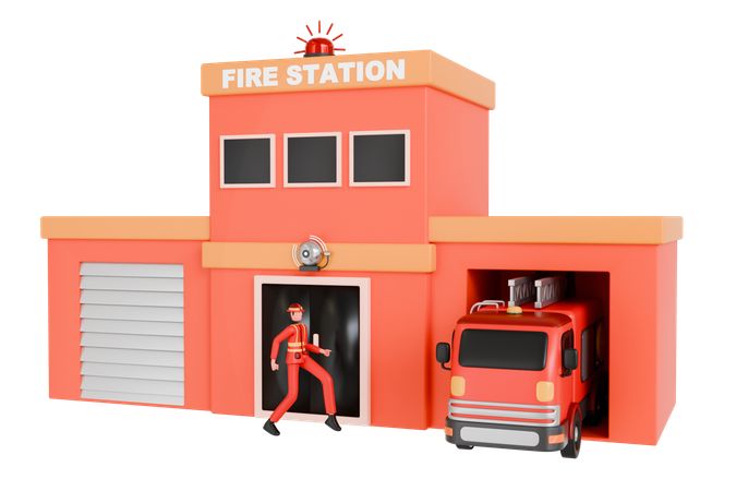 Bombeiros em alerta de emergência de incêndio  3D Illustration