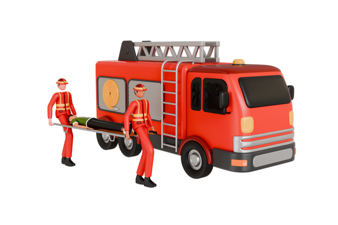 Bombeiros salvam vítima de incêndio  3D Illustration