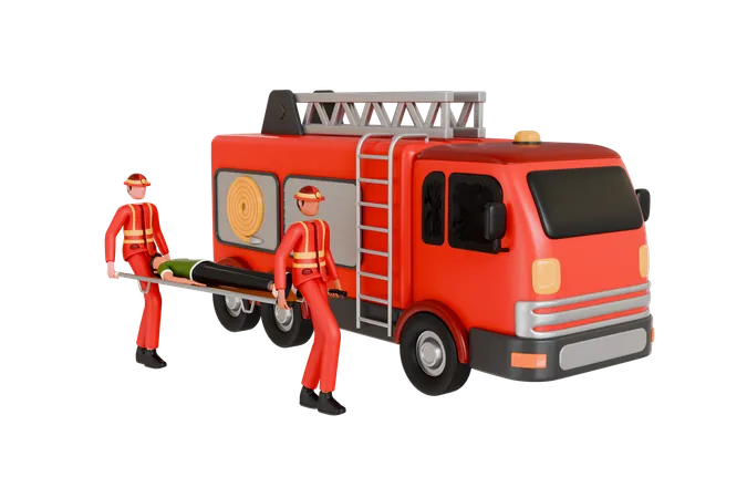 Bombeiros salvam vítima de incêndio  3D Illustration