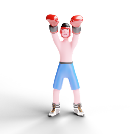 Boxer raising hand  3D Illustration