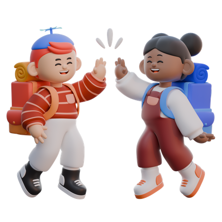 Boy and girl Highfive  3D Illustration