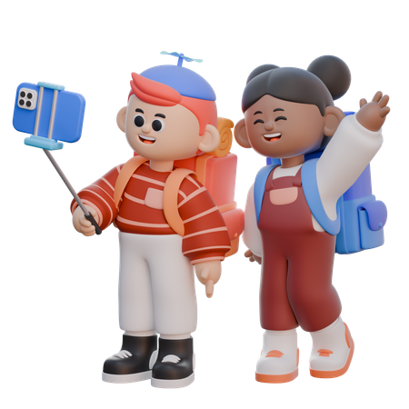 Boy and girl Taking a Selfie  3D Illustration