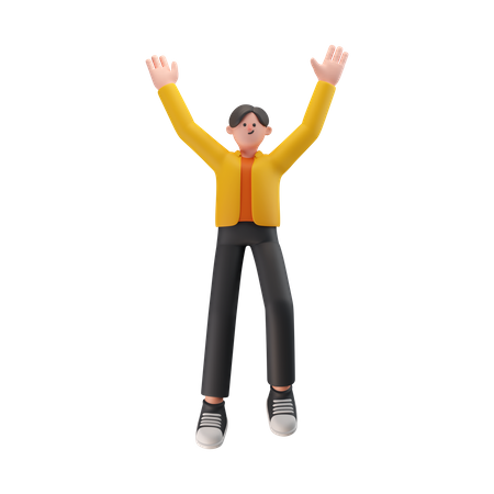 Boy Celebrates Success  3D Illustration