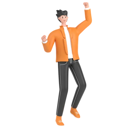 Boy celebrates success with dance  3D Illustration