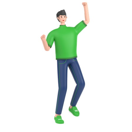 Boy celebrates success with dance  3D Illustration