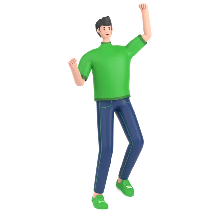 Boy celebrates success with dance  3D Illustration