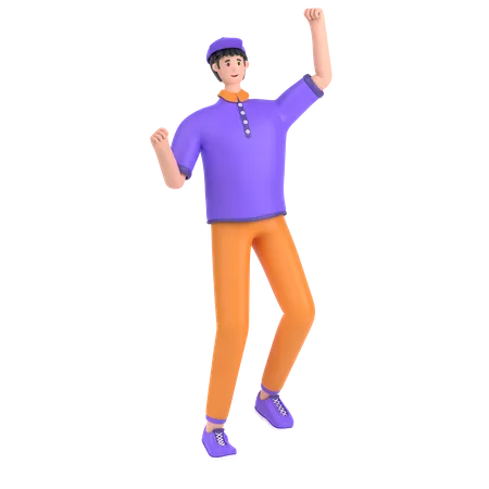 Boy celebrates success with dance  3D Illustration