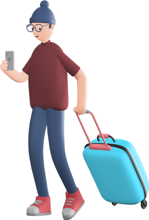 Boy clicking photo while holding bag  3D Illustration