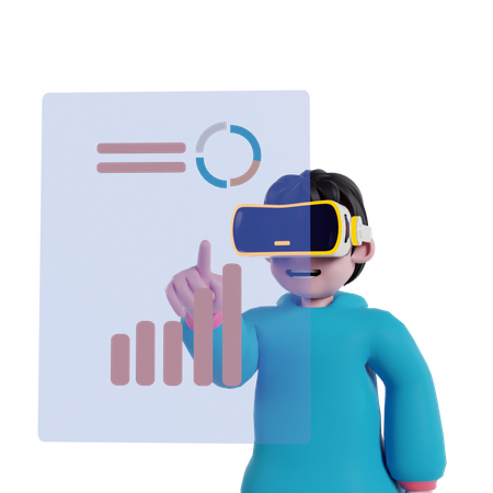 Boy doing data analytics using VR technology  3D Illustration