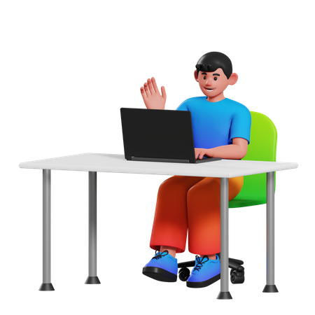 Boy doing online video meeting  3D Illustration