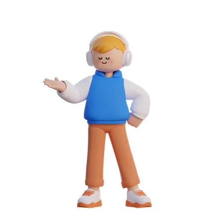 Boy Doing Presentation Pose  3D Illustration