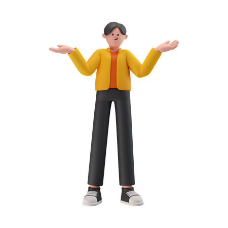 Boy Giving Confused Pose  3D Illustration