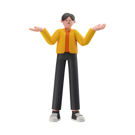 Boy Giving Confused Pose  3D Illustration