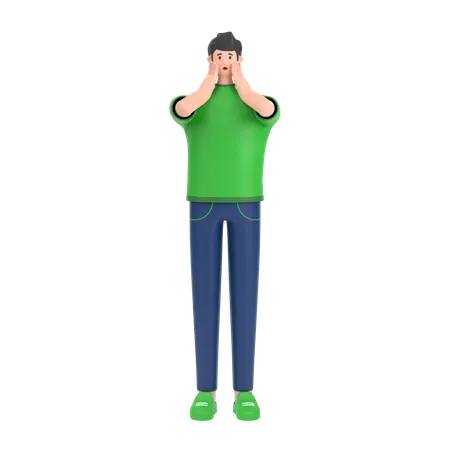 Boy giving scared expression with his hand  3D Illustration