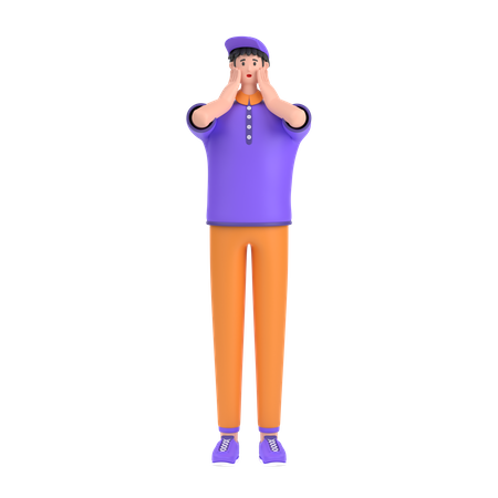 Boy giving scared expression with his hand  3D Illustration