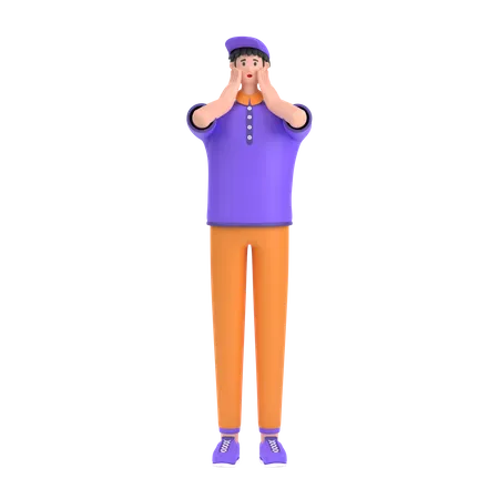 Boy giving scared expression with his hand  3D Illustration