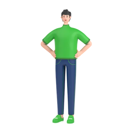 Boy holding hands on waist pose  3D Illustration