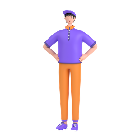 Boy holding hands on waist pose  3D Illustration