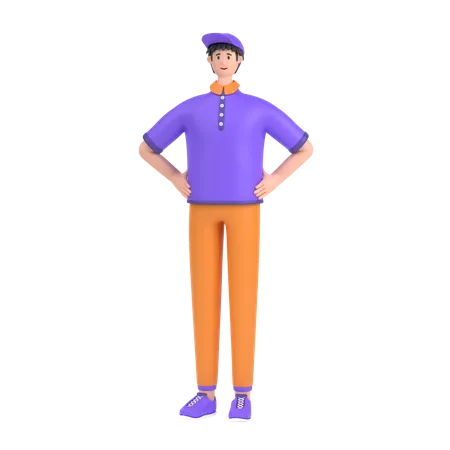 Boy holding hands on waist pose  3D Illustration