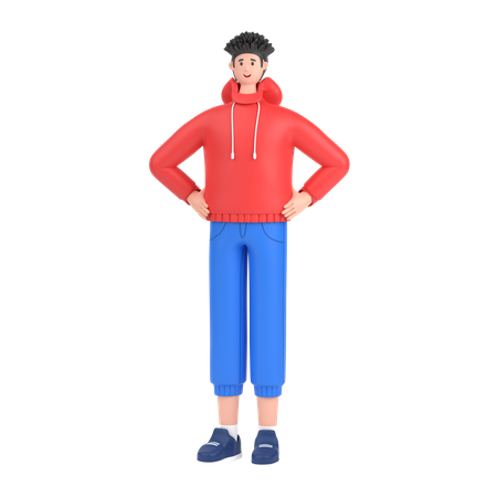 Boy holding hands on waist pose  3D Illustration