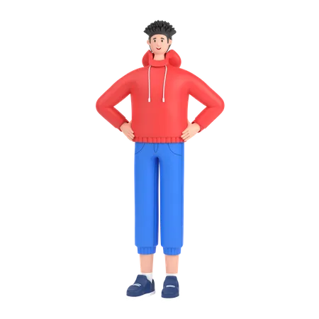 Boy holding hands on waist pose  3D Illustration