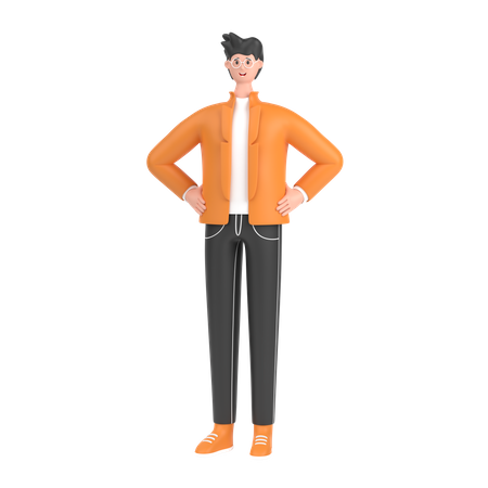 Boy holding hands on waist pose  3D Illustration