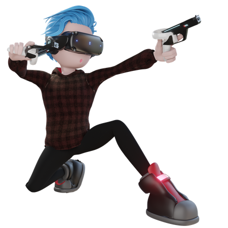 Boy holding VR gun  3D Icon