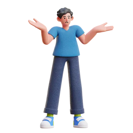 Boy in Confused pose  3D Illustration