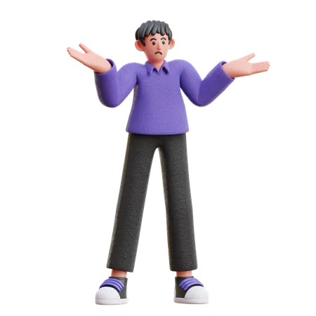 Boy in Confused pose  3D Illustration