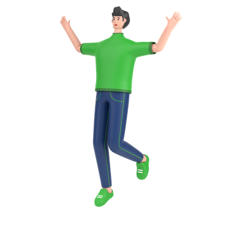 Boy jumping and celebrates success  3D Illustration