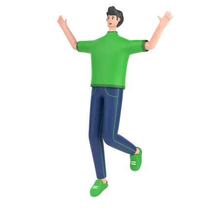 Boy jumping and celebrates success  3D Illustration