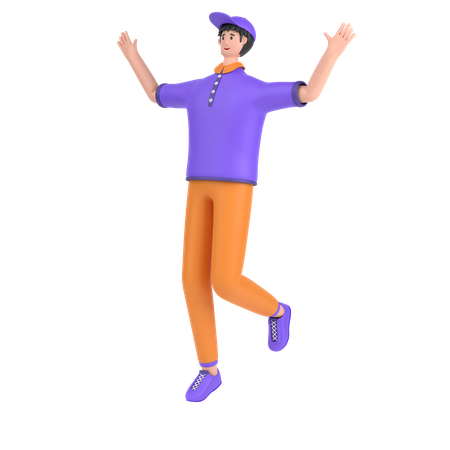 Boy jumping and celebrates success  3D Illustration