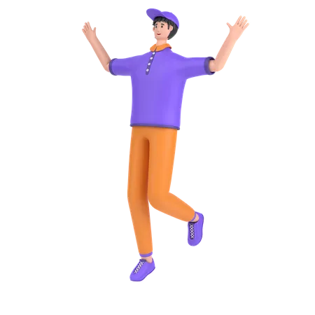 Boy jumping and celebrates success  3D Illustration