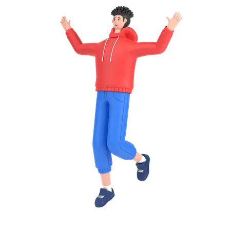 Boy jumping and celebrates success  3D Illustration